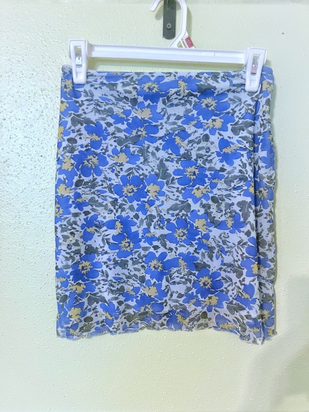 Nasty Gal Blue Floral Mini Skirt with Gray and Cream Accents
